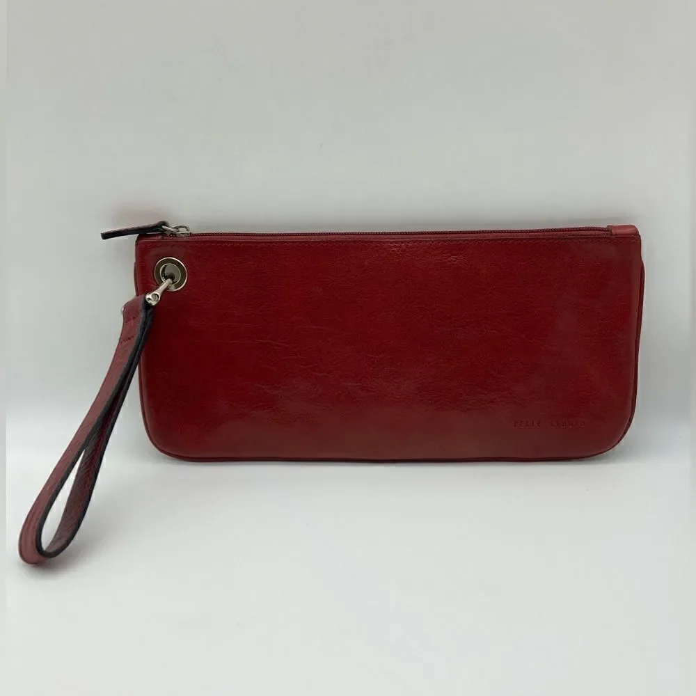 Pelle Studio Wilsons Italian Leather Unisex Wristlet Cherry Color